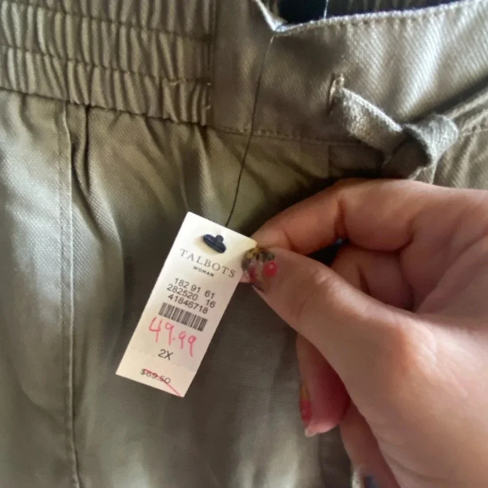 Talbots NWT Sage Green Flat Front Utility Pull On Shorts Athleisure Boho Sz 2X